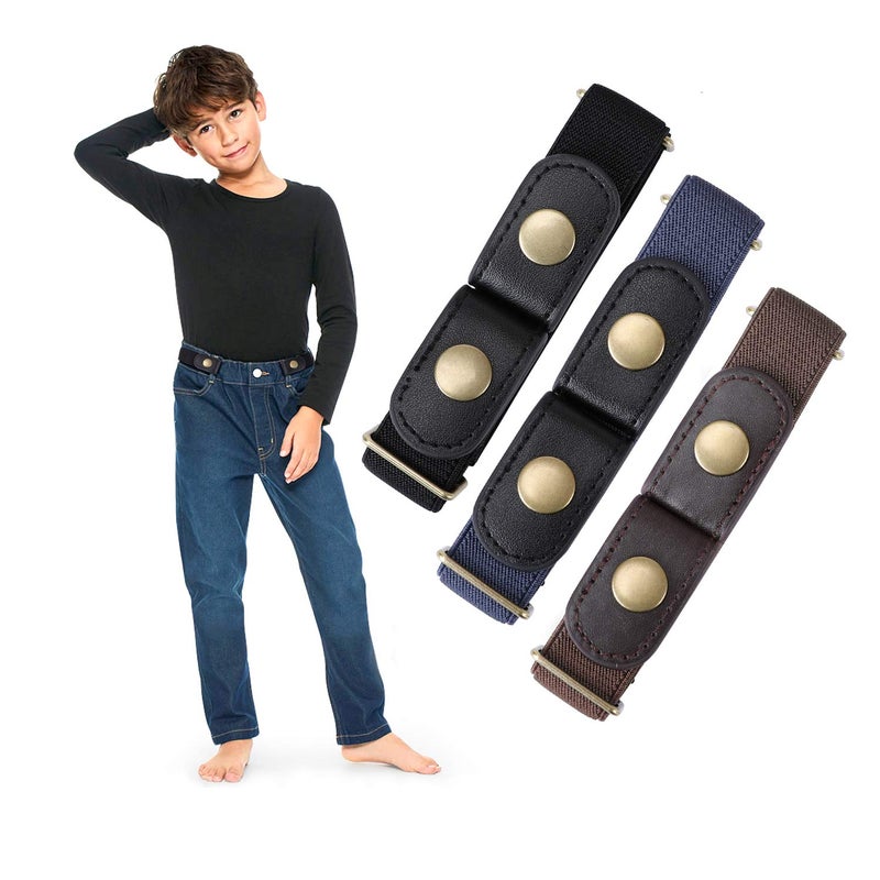 WHIPPY Buckle Free Elastic Kids Toddler Belt, No Buckle Stretch Adjustable Belts for Girls Boys Back to School Supplies (Black Coffee Blue, Suit Pants Below 24 Inches) - Image 1